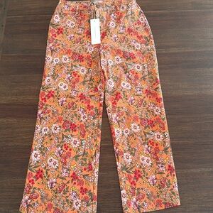 Adyson Parker Pink and Orange Floral Wide Leg Pants, Size 4, Never Worn, Tags On